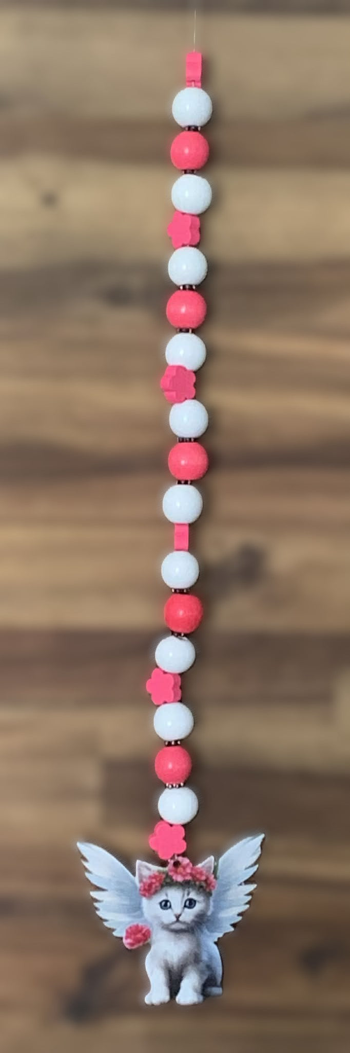 Window Dangly - Kitten Angel Pink White Beads