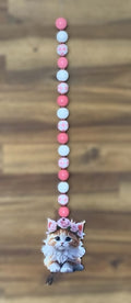 Window Dangly - Floral Kitten Coral Pink White Beads