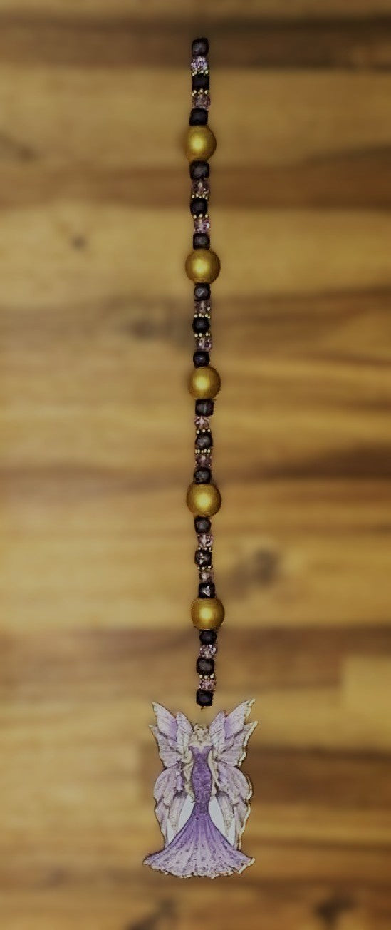 Window Dangly - Lavender Fairy Gold Brown Beads