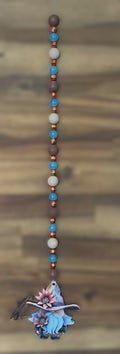 Window Dangly - Blue Gnome Sky Blue Cream Brown Beads