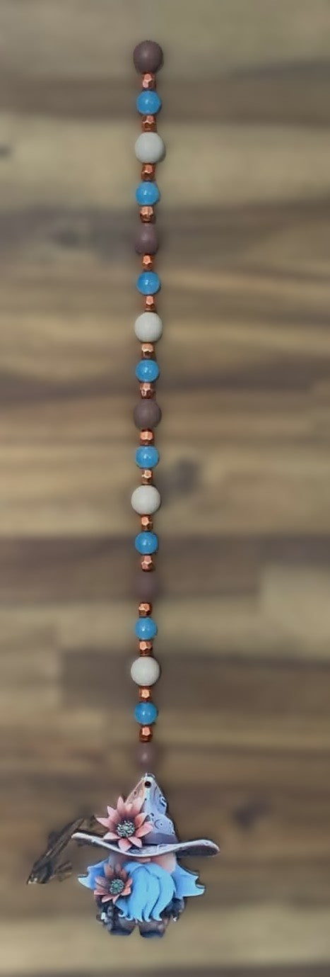 Window Dangly - Blue Gnome Sky Blue Cream Brown Beads