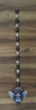 Window Dangly - Gothic Chibi Fairy Charcoal White Beads