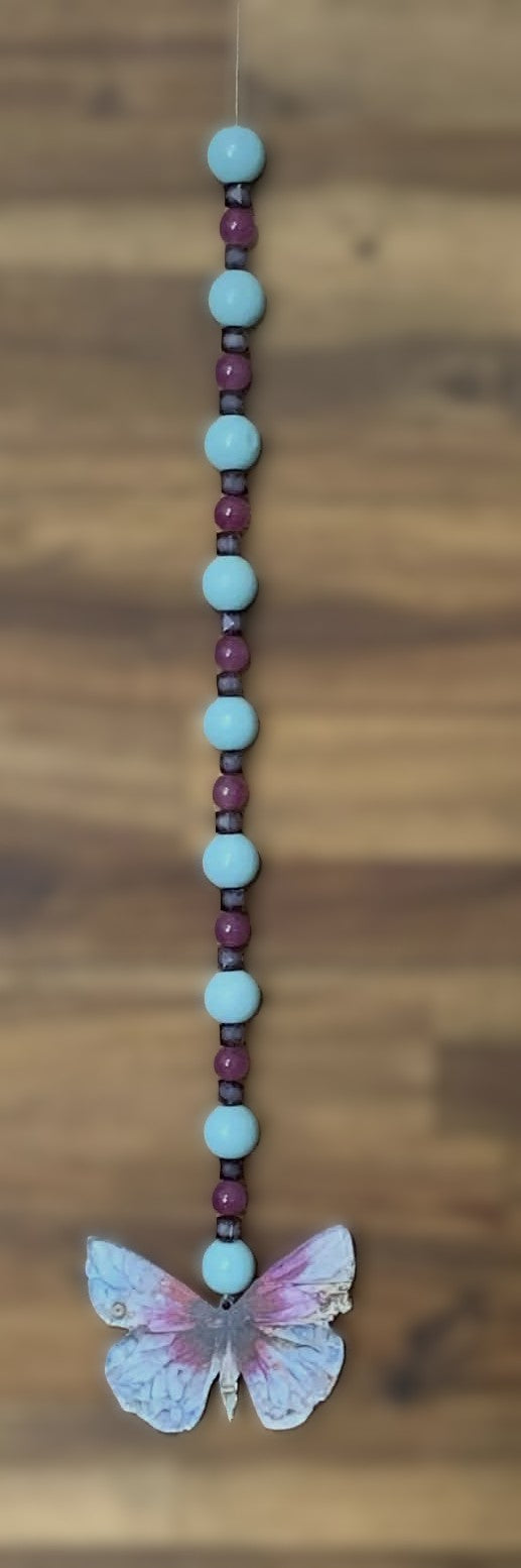 Window Dangly - Butterfly Turquoise Mauve Beads