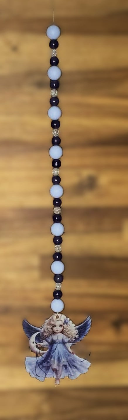 Window Dangly - Celestial Angel Blue Burgundy Beads