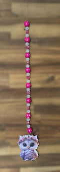 Window Dangly - Floral Owl Hot Pink White Beads