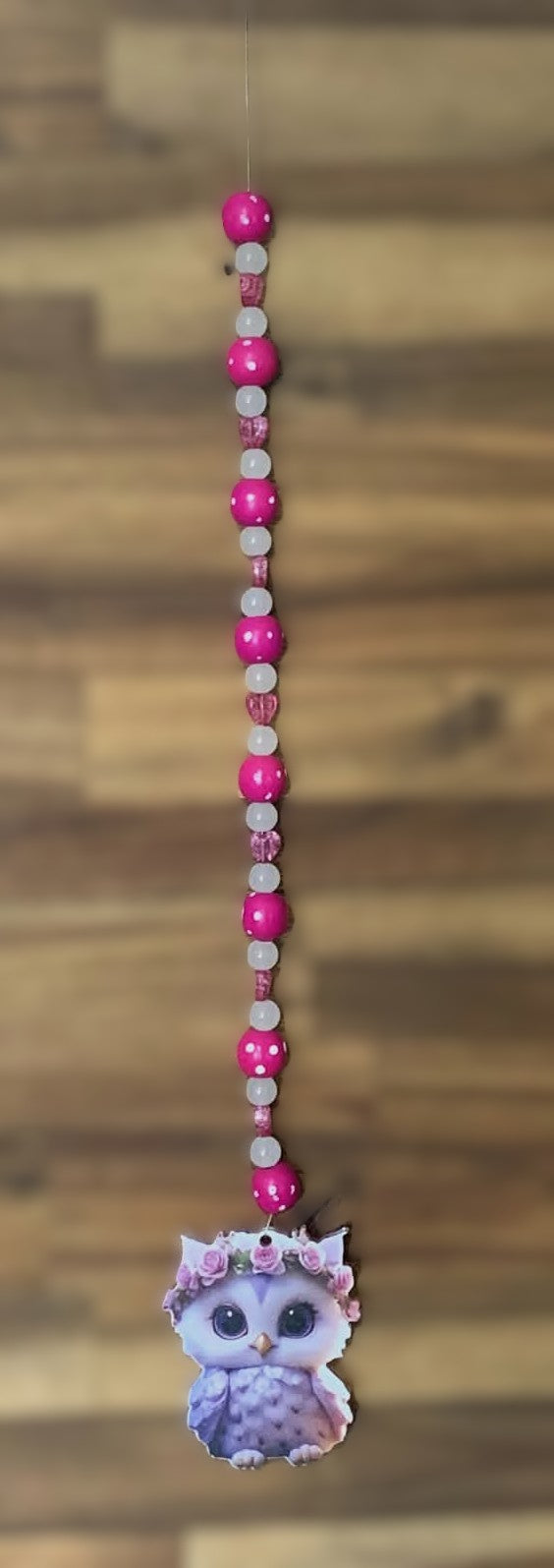 Window Dangly - Floral Owl Hot Pink White Beads