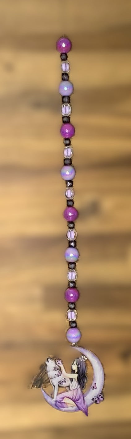 Window Dangly - Fairy Wolf Moon Magenta Lavender Beads