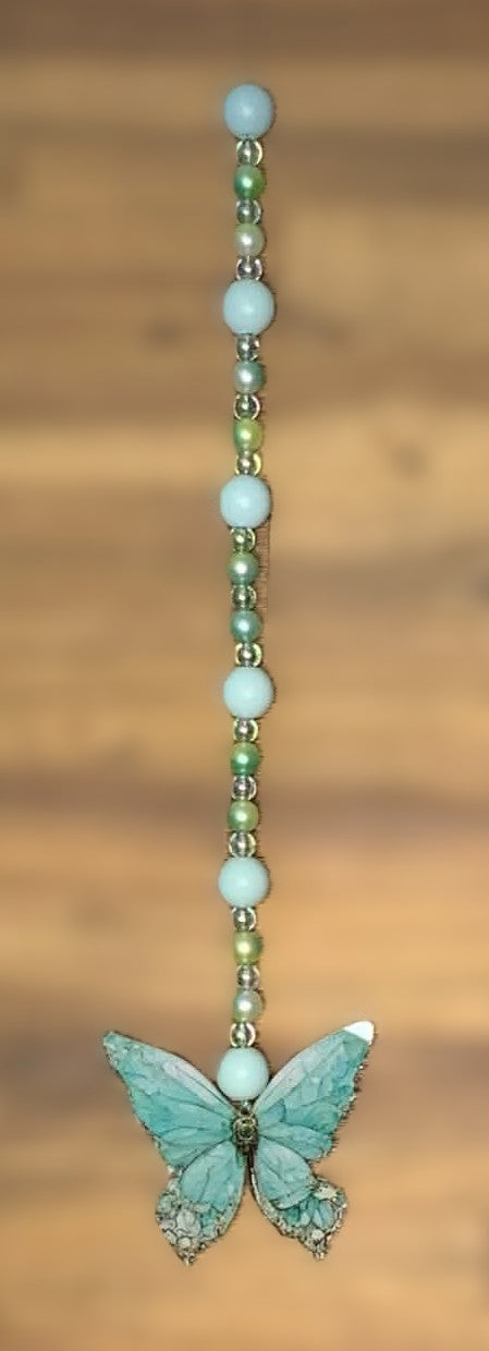 Aqua Jewelled Butterfly Window Dangly