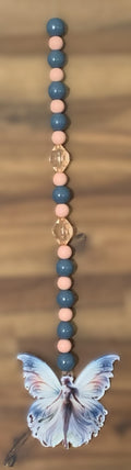 Window Dangly - Butterfly Fairy Steel Blue Blush Beads