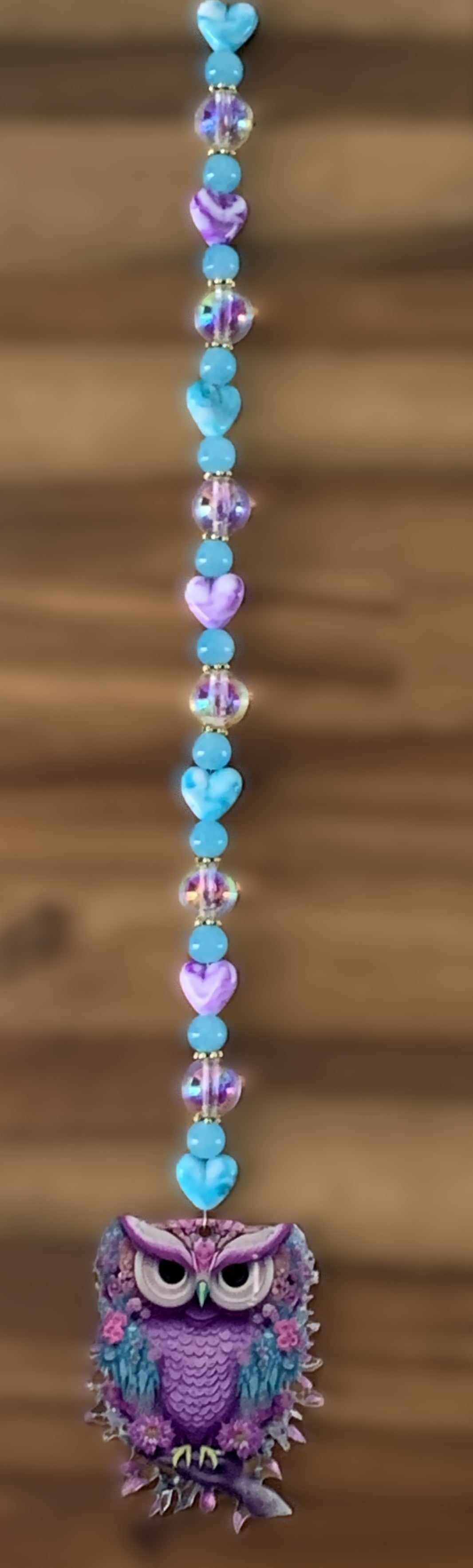Purple Floral Owl Heart Window Dangly