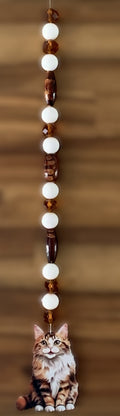Window Dangly - Tabby Cat White Amber Beads