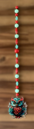 Teal & Red Owl Window Dangly