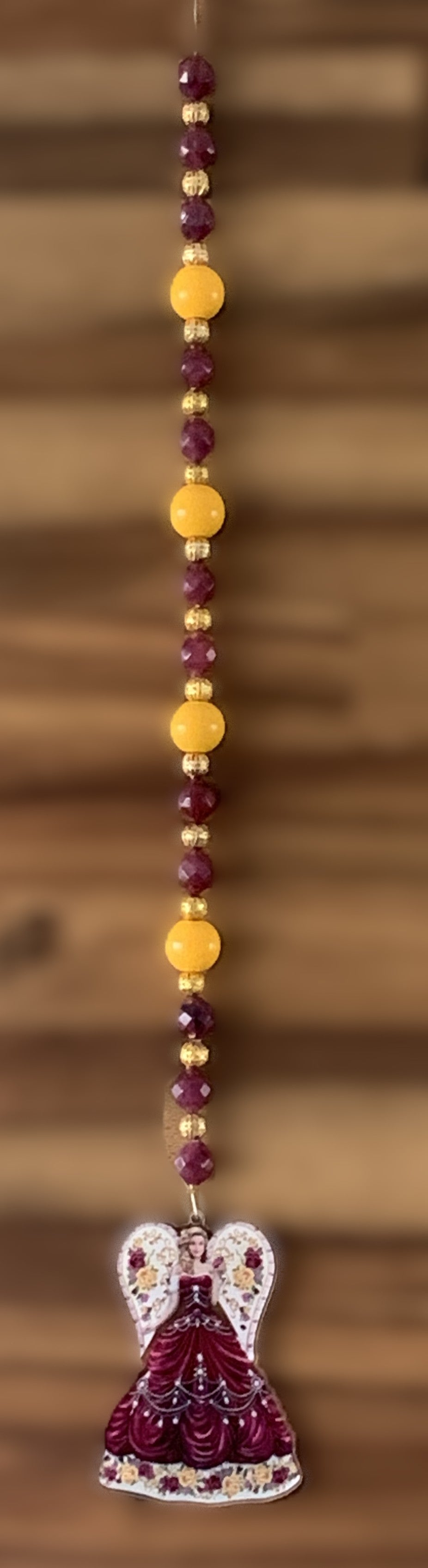 Window Dangly - Angel Burgundy Mustard Beads