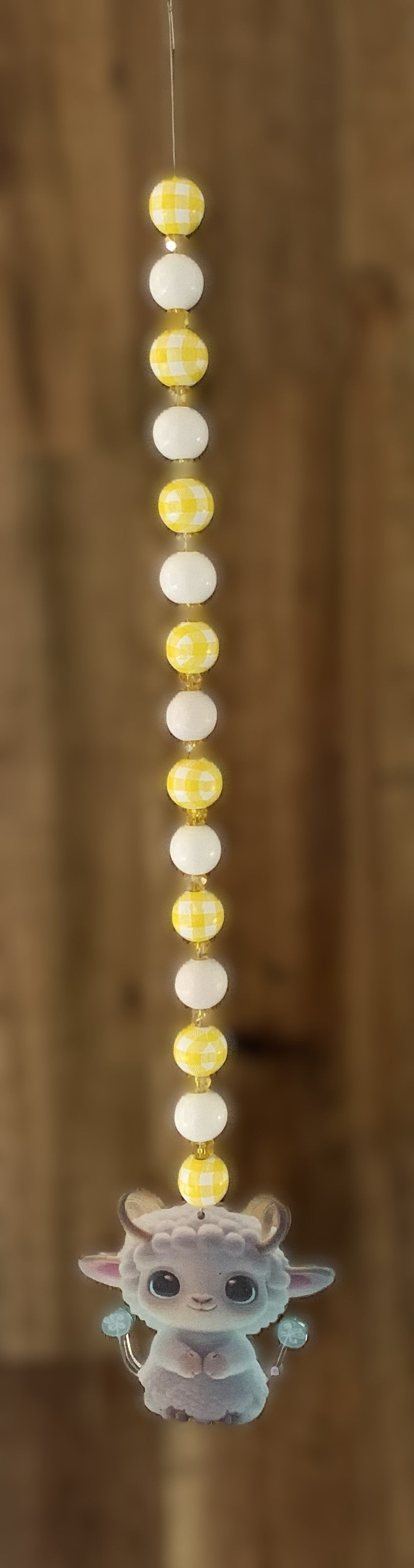 Window Dangly - Baby Lamb Yellow Polka Dot Beads