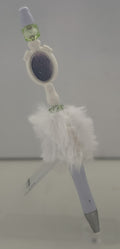 Fluffy Pen - White Vanity Mirror Charm with Green Gem Topper