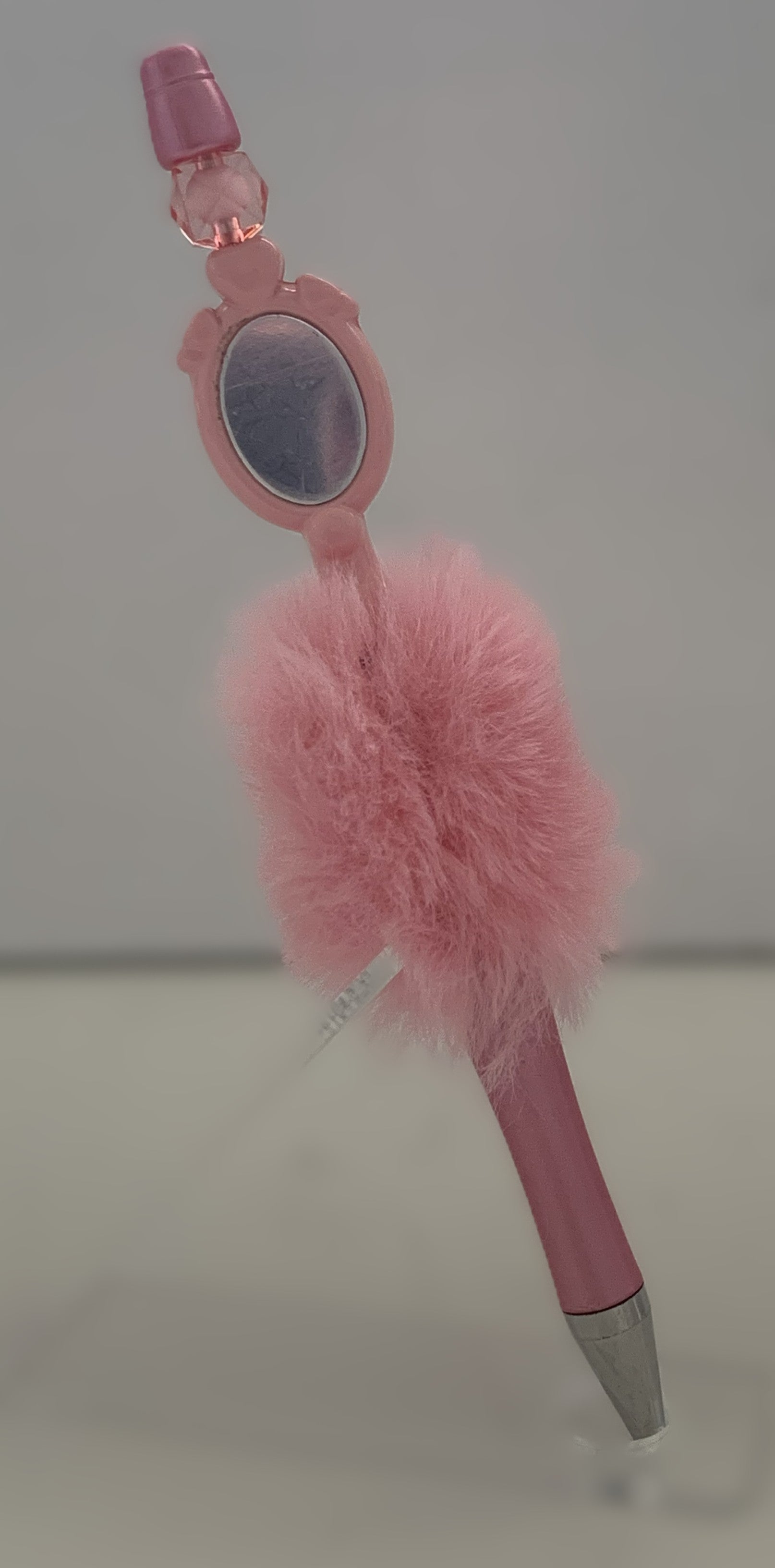 Fluffy Pen - Pink Vanity Mirror Charm with Pink Bead Topper