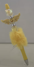 Fluffy Pen - Yellow Gold Angel Wings Charm with Crystal Beads