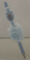 Fluffy Pen - Baby Blue Vanity Mirror Charm with Crystal Bead Topper