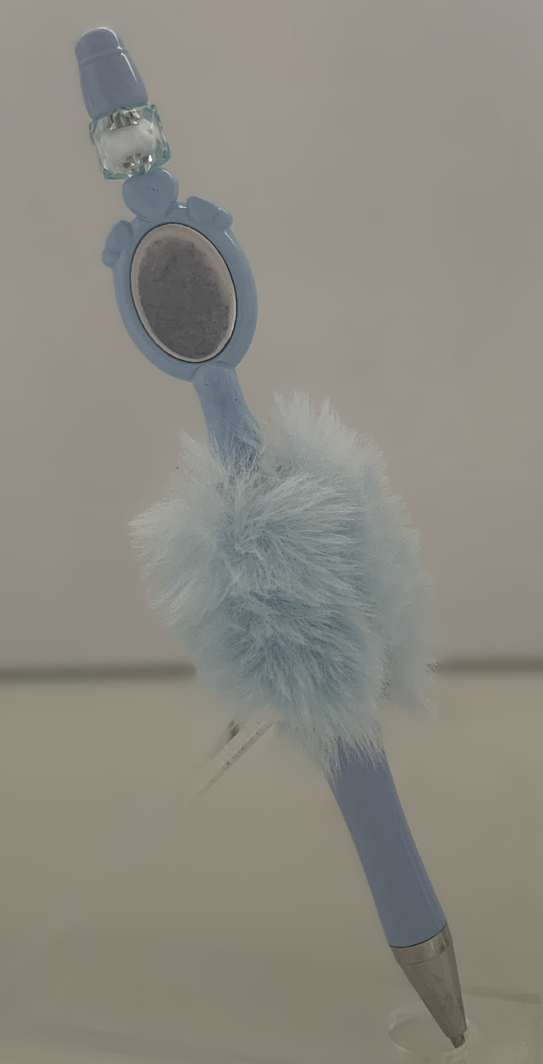 Fluffy Pen - Baby Blue Vanity Mirror Charm with Crystal Bead Topper