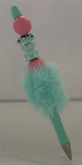 Fluffy Pen - Mint Teal Frog in Top Hat Charm with Pink Bead