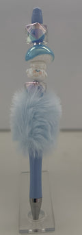 Fluffy Pen - Baby Blue Mushroom Charm with Teal Mushroom and Diamond Gem Bead