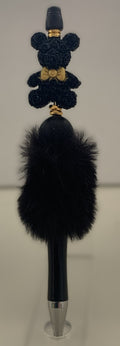 Fluffy Pen - Black Rose Teddy Bear with Gold Bow Tie and Black Topper
