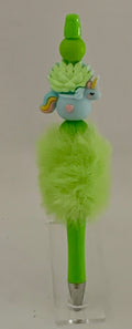 Fluffy Pen - Lime Green Unicorn in Flower Pot Charm