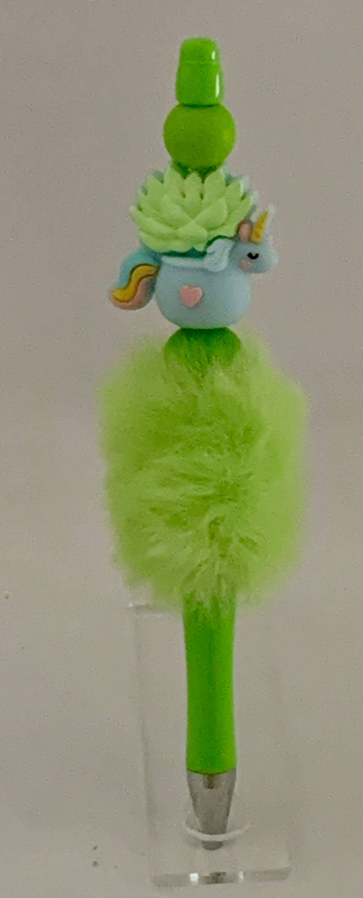 Fluffy Pen - Lime Green Unicorn in Flower Pot Charm