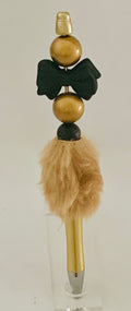 Fluffy Pen - Gold Black Glitter Bow Charm