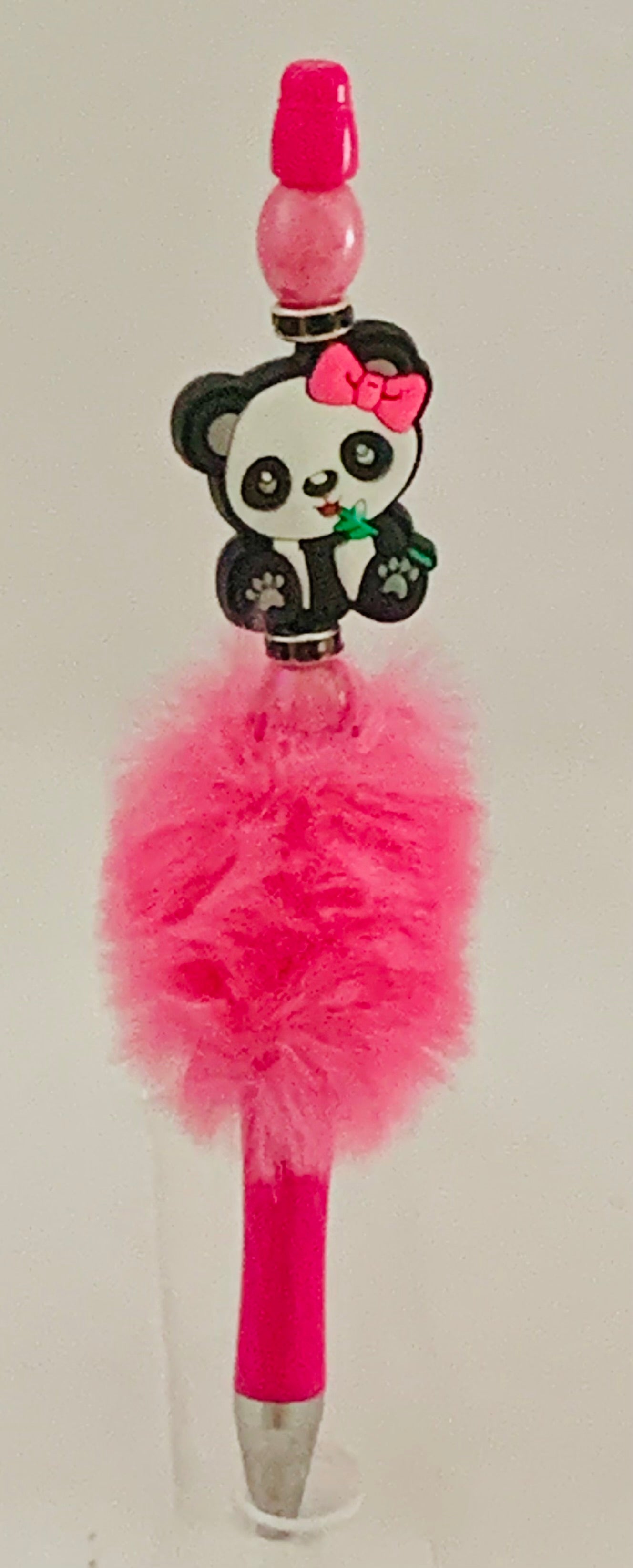 Fluffy Pen - Hot Pink Panda with Bow Charm