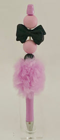 Fluffy Pen - Lilac Black Glitter Bow Charm