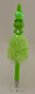 Fluffy Pen - Lime Green Smiling Frog Charm