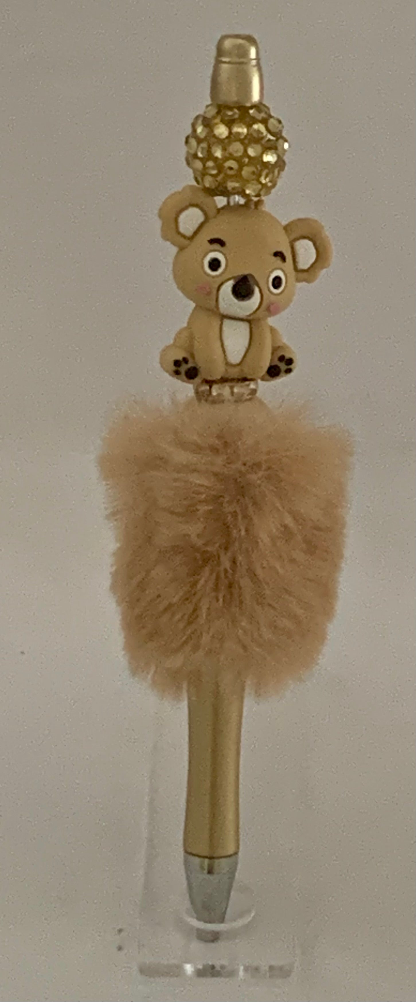 Fluffy Pen - Gold Koala Charm with Rhinestone Topper