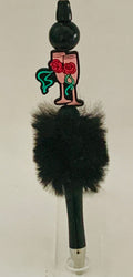 Fluffy Pen - Black Champagne Glasses with Roses Charm
