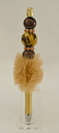 Fluffy Pen - Champagne Leopard Print Beaded with Rose Gold Spacers