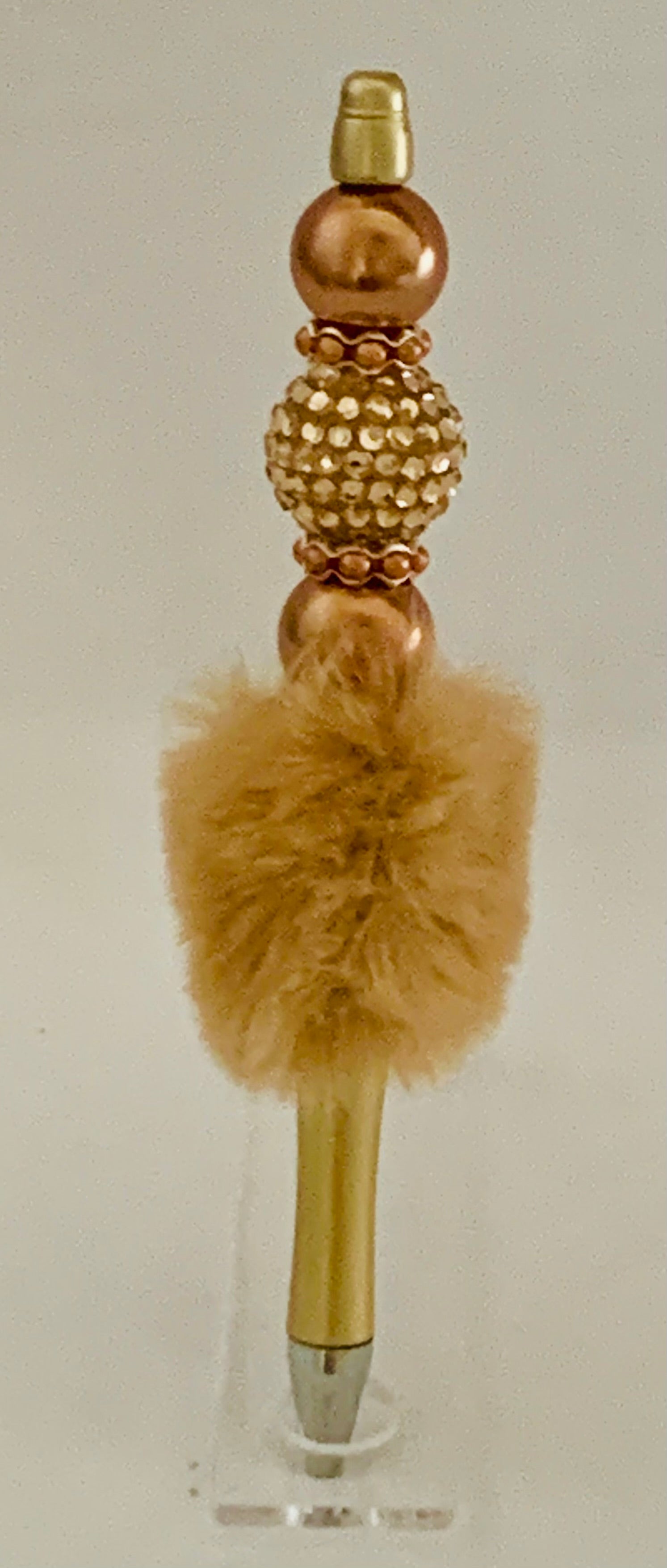 Fluffy Pen - Gold Rose Gold Rhinestone Disco Ball Beaded