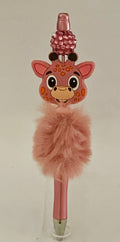 Fluffy Pen - Dusty Rose Giraffe Charm with Rhinestone Topper