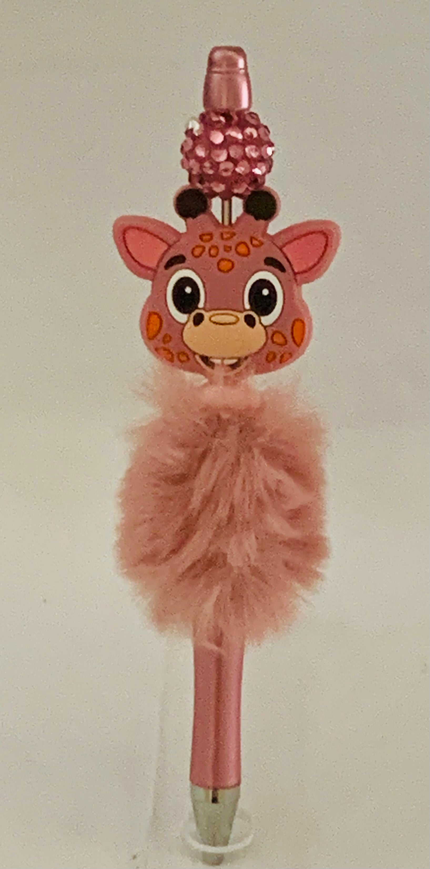 Fluffy Pen - Dusty Rose Giraffe Charm with Rhinestone Topper
