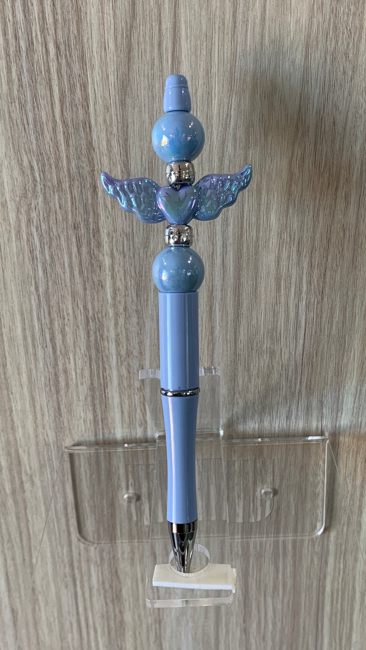 Handmade Angel Wings & Pearl Beaded Pen - Periwinkle Blue