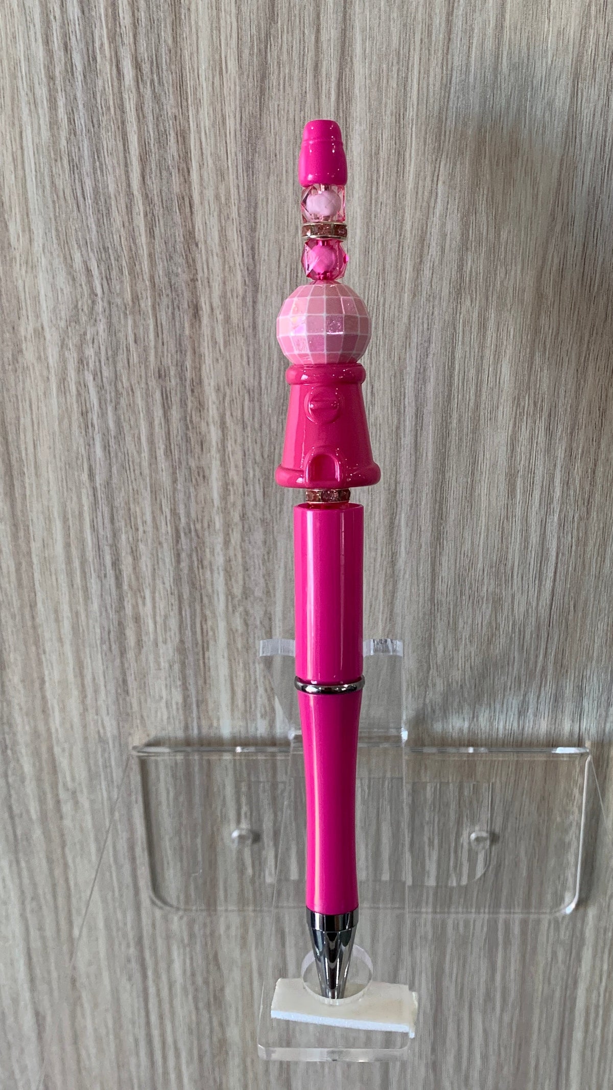 Beaded Pen - Hot Pink Gumball Machine Charm Disco Ball Pink Faceted Crystal Bead