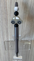 Handmade Car Charm Beaded Pen - Charcoal & Cream