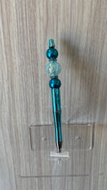 Handmade Aurora & Pearl Beaded Pen - Teal & Iridescent