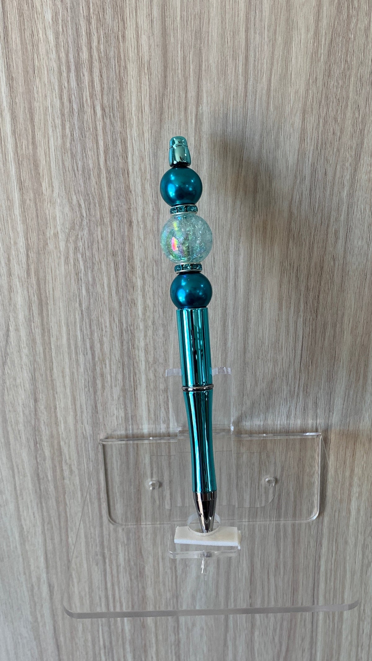 Handmade Aurora & Pearl Beaded Pen - Teal & Iridescent