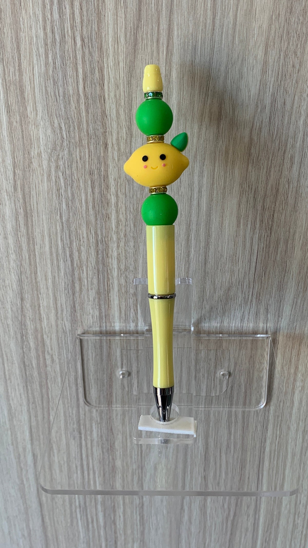Handmade Kawaii Lemon Beaded Pen - Pale Yellow & Green