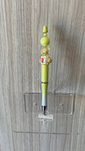 Handmade Mushroom & Crystal Beaded Pen - Lime Yellow & Red