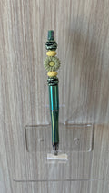 Handmade Daisy & Striped Bead Pen - Sage Green & Cream