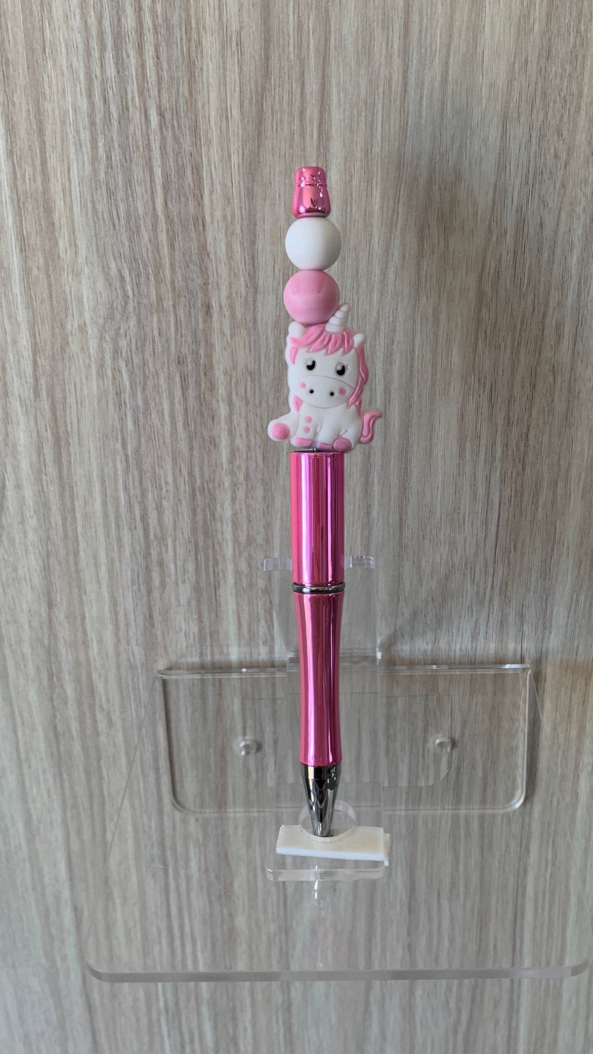 Handmade Kawaii Fluffy Unicorn Beaded Pen - Hot Pink & White