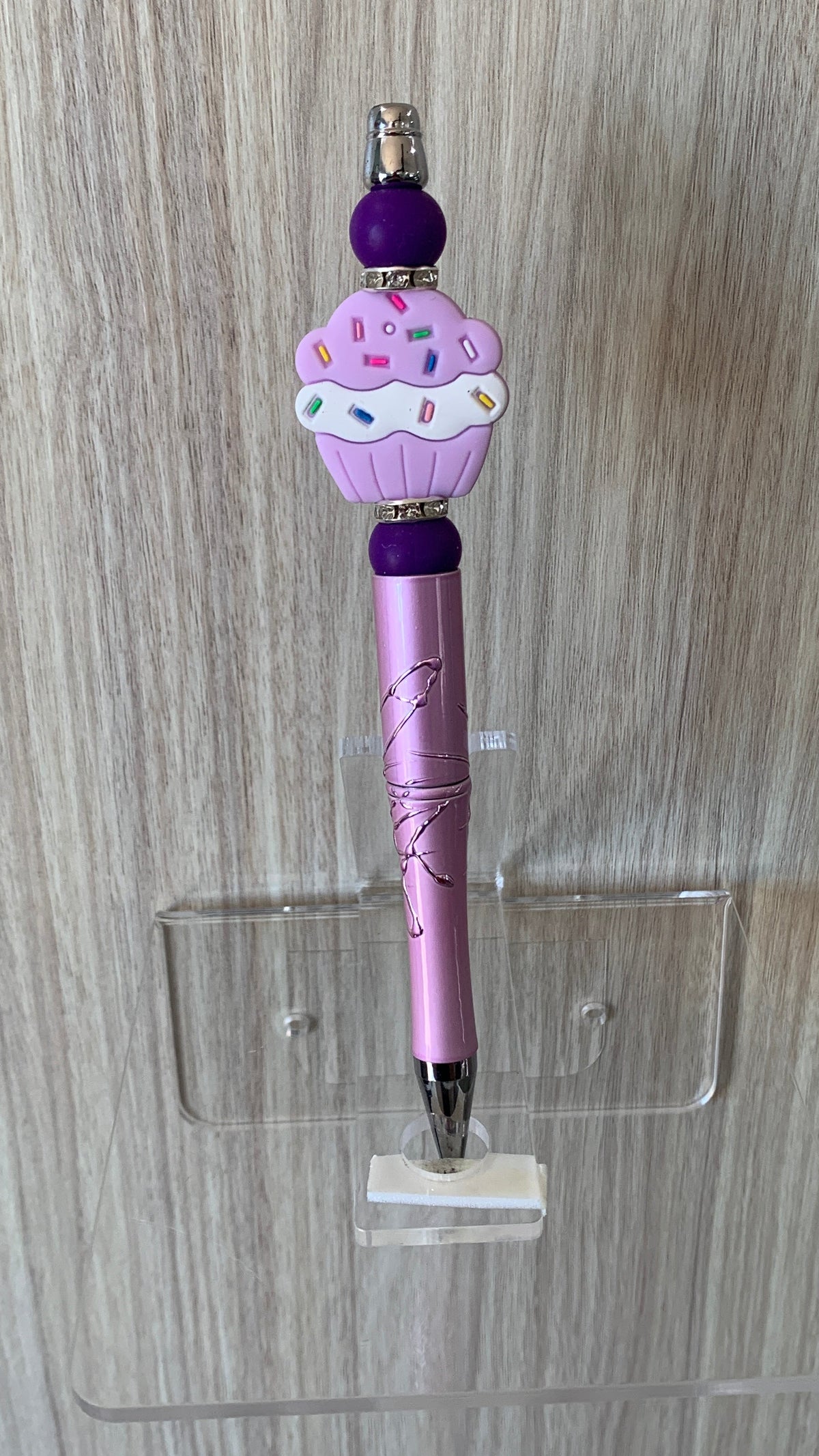 Handmade Cupcake Beaded Pen - Pink & Purple