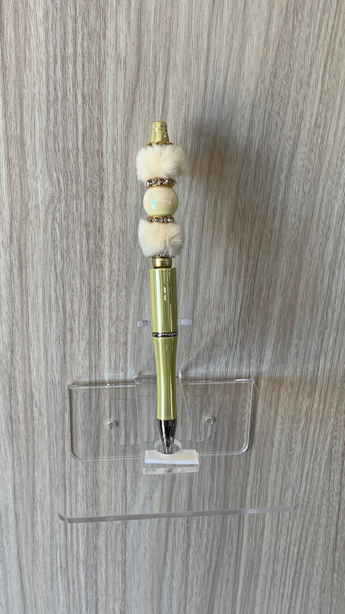 Handmade Pom Pom & Pearl Beaded Pen - Gold & Cream
