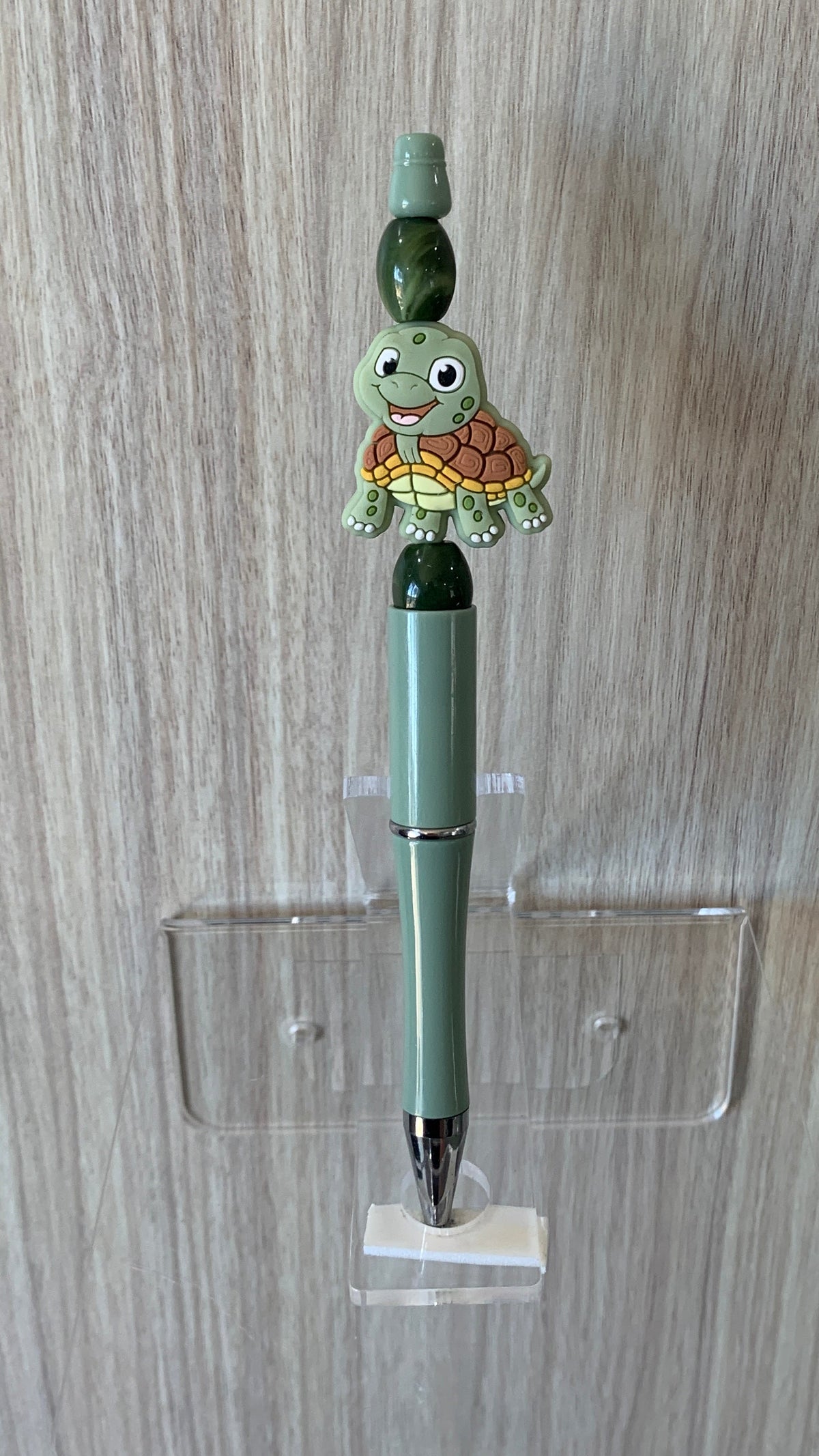 Handmade Kawaii Turtle Beaded Pen - Sage Green